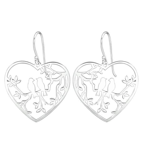 Laser Cut Silver Love Birds Earrings