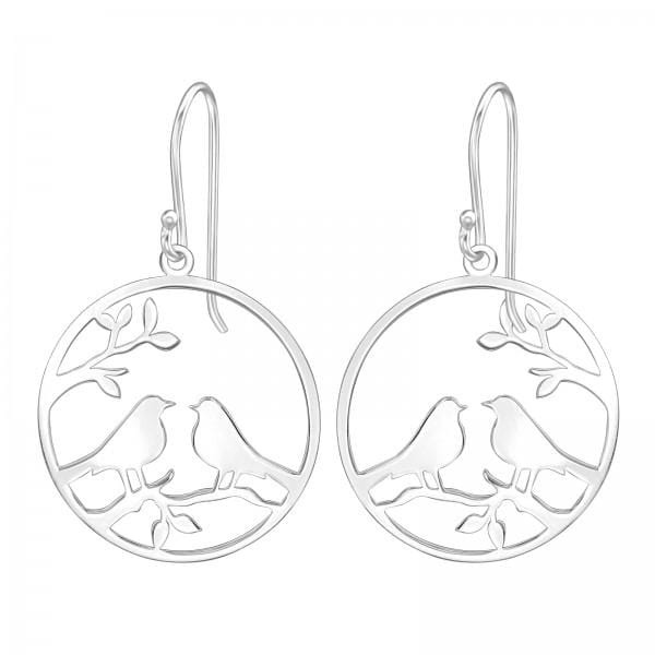 Silver Laser Cut Love Birds Earrings