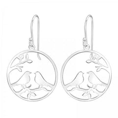 Silver Laser Cut Love Birds Earrings