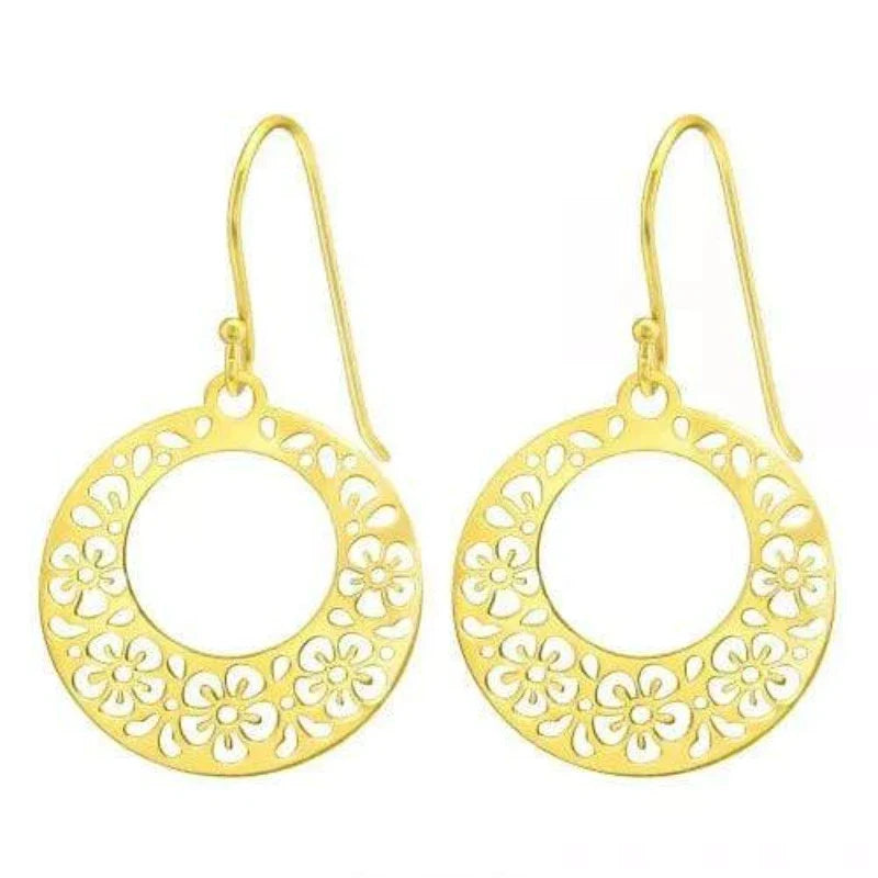 Silver Gold Laser Cut Flower Earrings