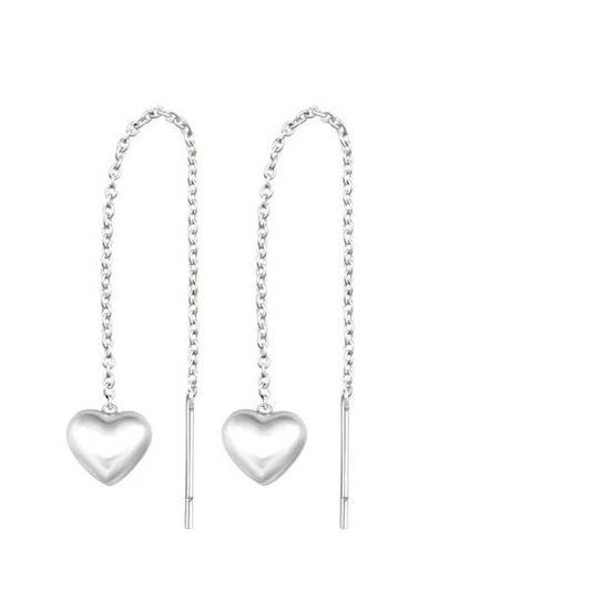 Silver Thread Through Heart Earrings