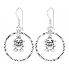 Silver Bear Dangle Hoops Earrings