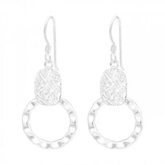 Silver Textured Circle Earrings for women