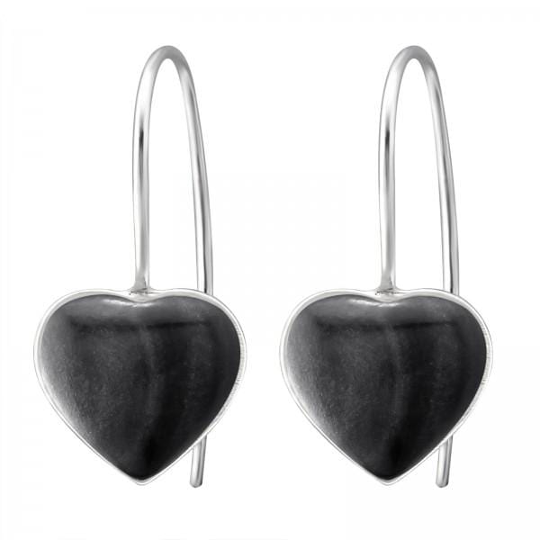 Silver Black Heart Earrings