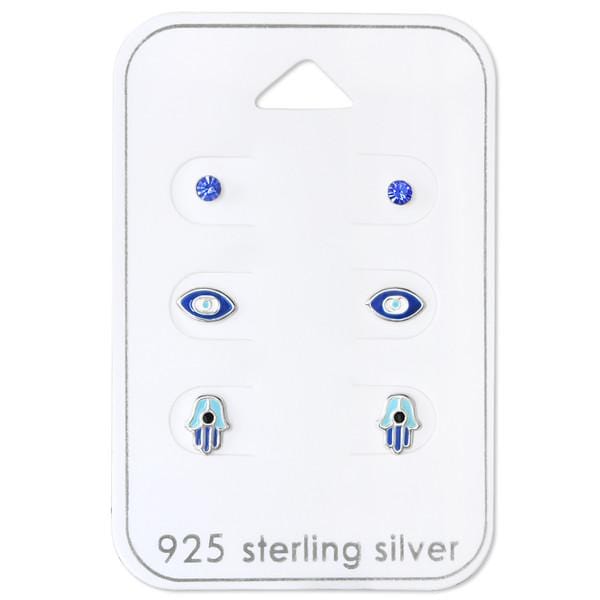 Blue Silver Earrings Set for Kids