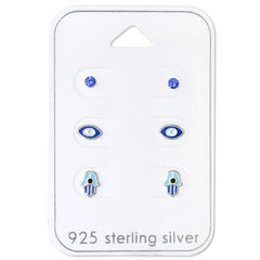  Blue Silver Earrings Set for Kids