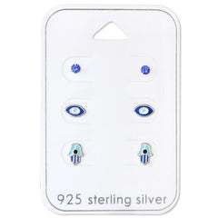 Blue Silver Earrings Set for Kids