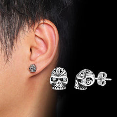 Stainless Steel Skull Stud Earrings for Men
