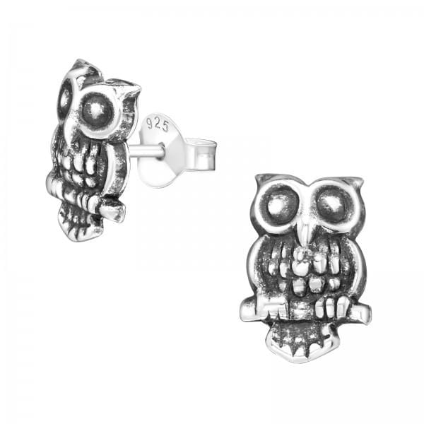 Silver Owl Stud Earrings