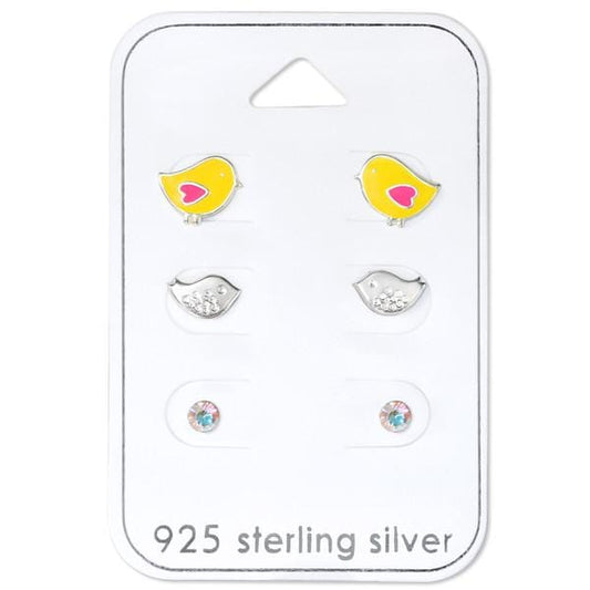 Chicken Silver Earrings Set for Kids