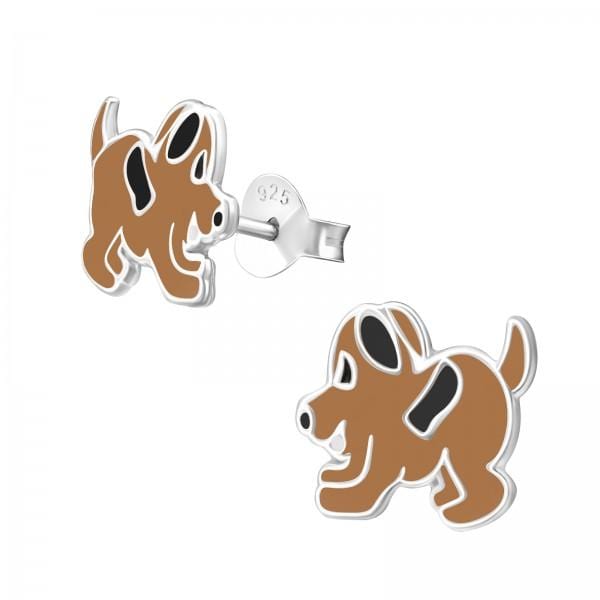 Kids Silver Dog Stud Earrings