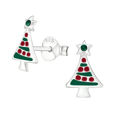 Silver Christmas Tree Stud Earrings