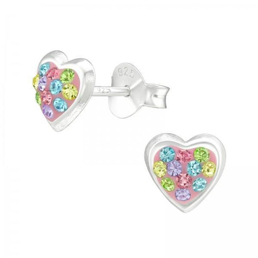 Silver Crystal Heart Stud Earrings