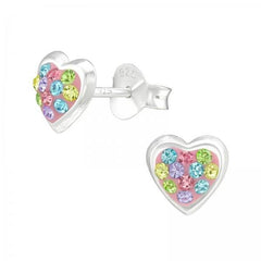 Silver Crystal Heart Stud Earrings