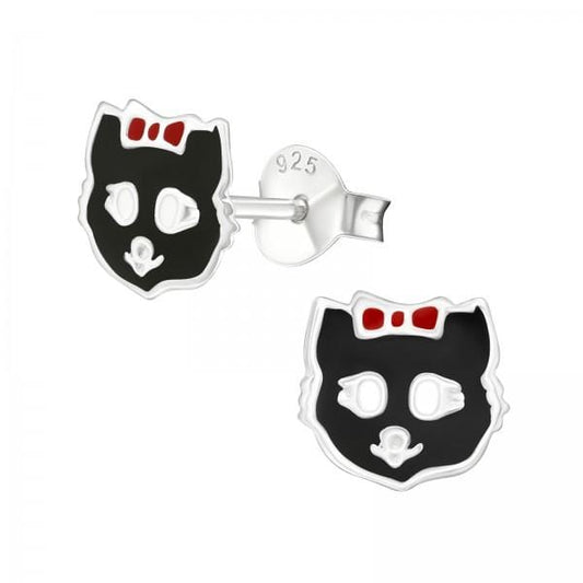 Kids Silver Cat Stud Earrings