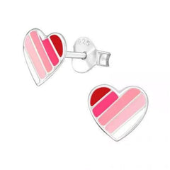 Kids Silver Heart Stud Earrings with Epoxy
