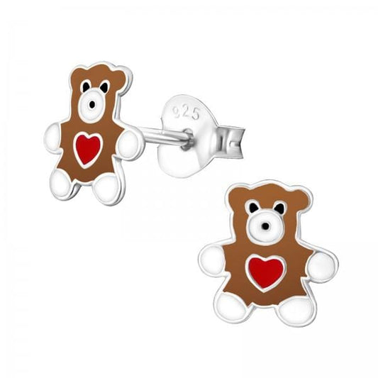 Kids Silver Bear Stud Earrings