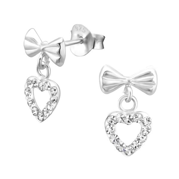 Kids Silver Bow Heart Stud Earrings