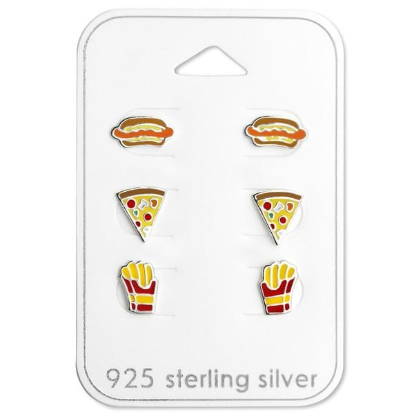 Food Silver Earrings Set for Kids