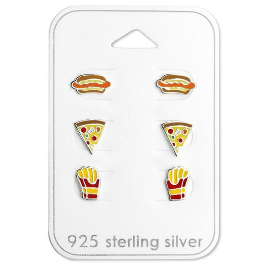 Food Silver Earrings Set for Kids