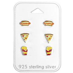 Food Silver Earrings Set for Kids