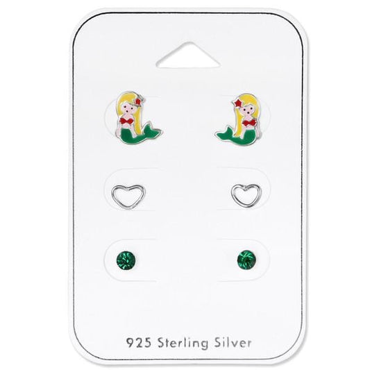 Mermaid Silver Earrings Set for Kids