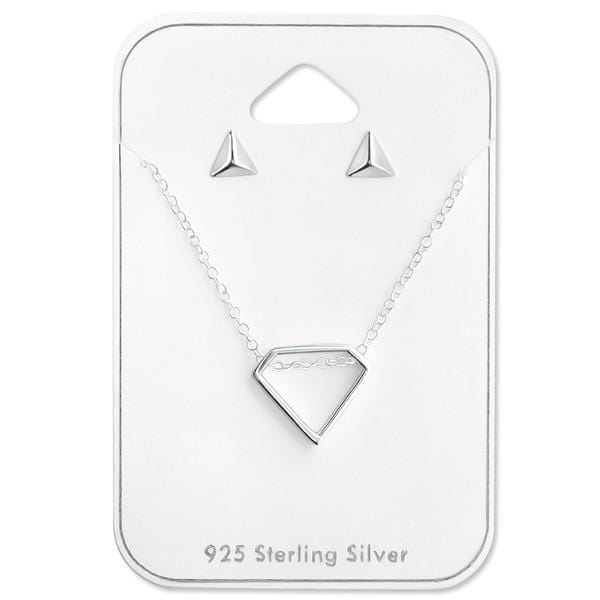 Silver Geometric Necklace Jewellery Set