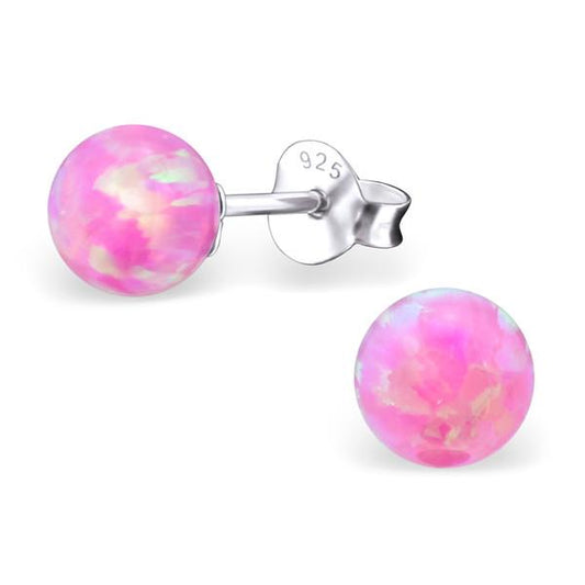 Round Opal Stud Earrings Sterling Silver