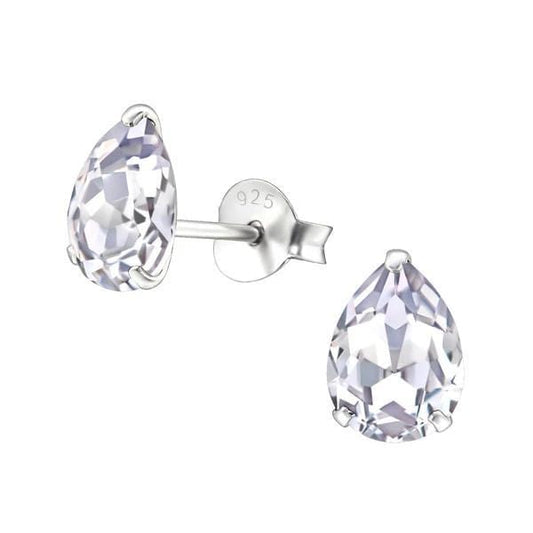 Silver Pear Stud Earrings with Swarovski Crystal