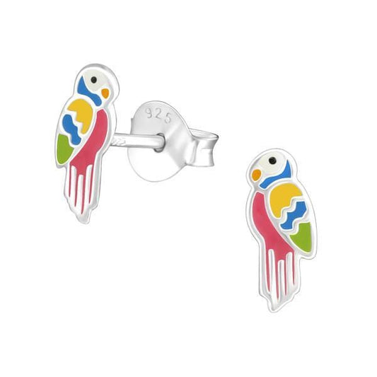Kids Silver Cockatoo Parrot Stud Earrings