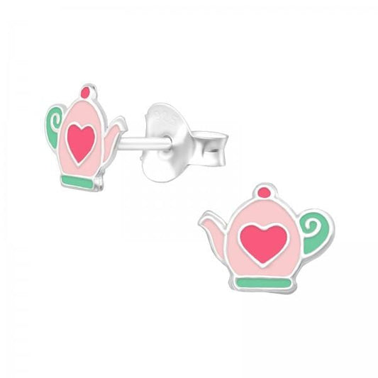 Kids Silver Tea Pot Stud Earrings