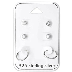 Silver 3 Pairs Earrings Set