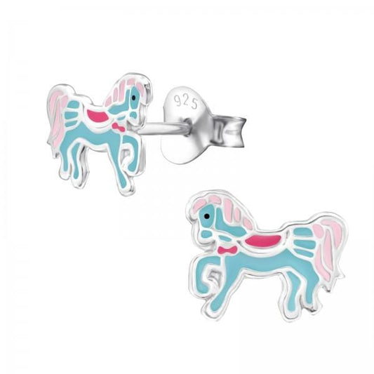 Kids Silver Pony Stud Earrings