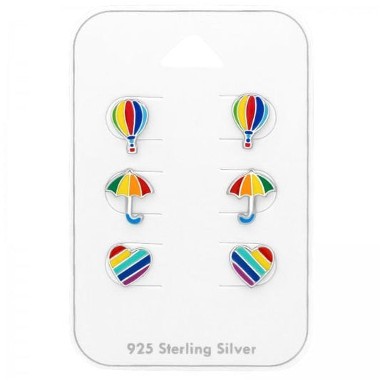 Rainbow Silver Ear Studs Set