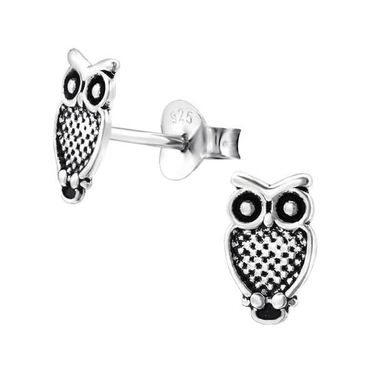Silver sparkling pair Owl Stud Earrings