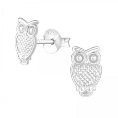 Silver Plain Owl Stud Earrings