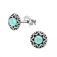 Sterling Silver Oxidized Opal Star Stud Earrings