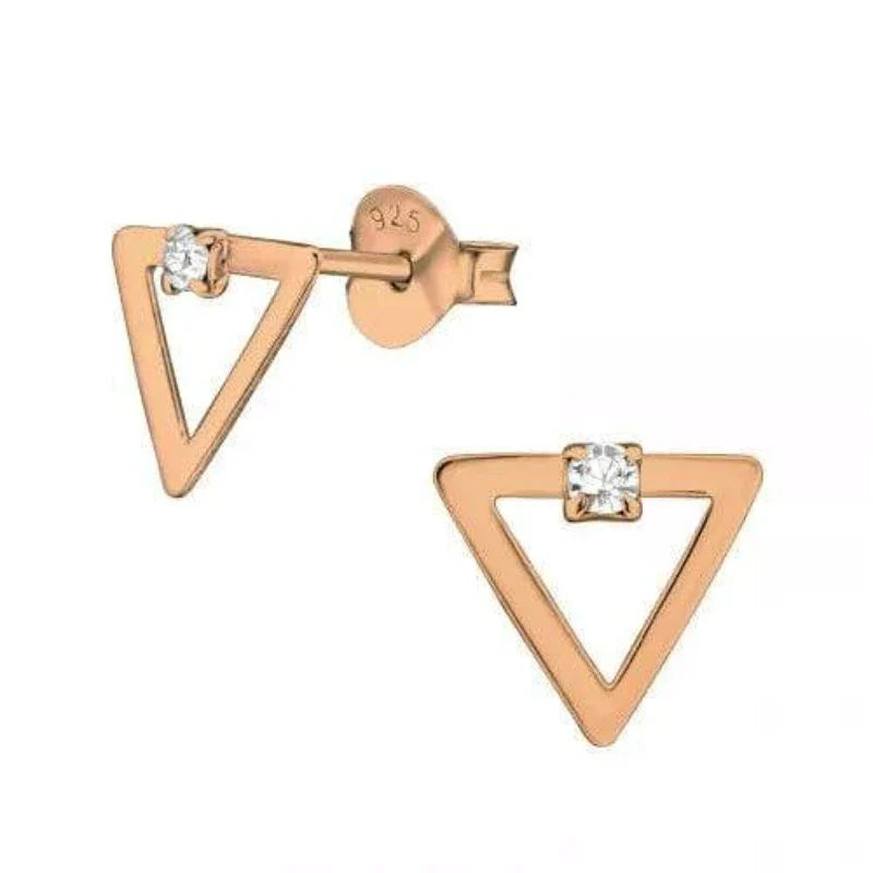 Rose Silver Gold Triangle Stud Earrings