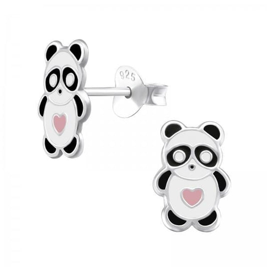 Kids Silver Panda Stud Earrings