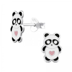 Kids Silver Panda Stud Earrings