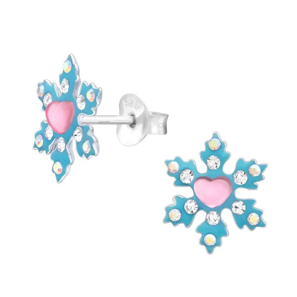 Kids Silver Snowflake Christmas Earrings