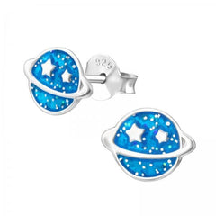Kids Silver Saturn Planet Stud Earrings