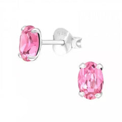 Silver Genuine European Crystal Oval Stud Earrings