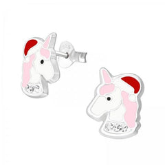 Kids Silver Crystal Unicorn Stud Earnings
