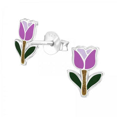 Kids Silver Tulip Stud Earrings