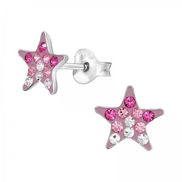 Kids Silver Crystal Star Stud Earrings