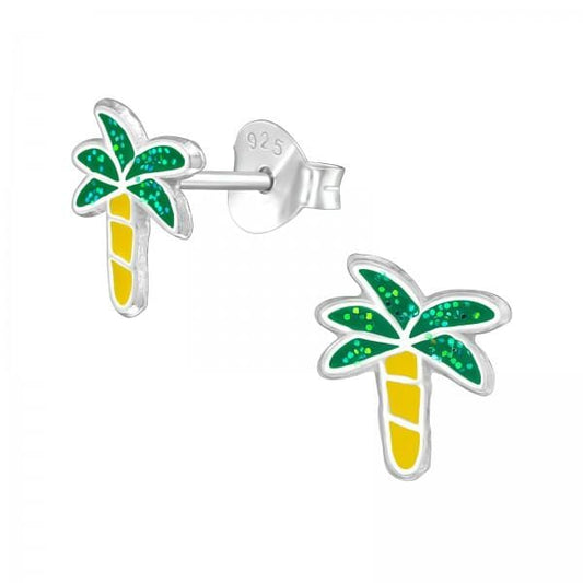 Kids Silver Coconut Tree Stud Earrings
