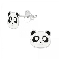 Kids Silver Panda Stud Earrings