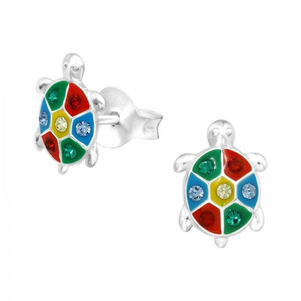 Kids Silver Crystal Turtle Stud Earrings