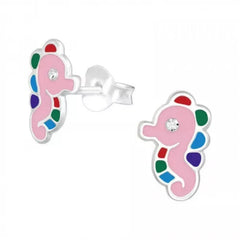 Kids Silver Sea Horse Stud Earrings